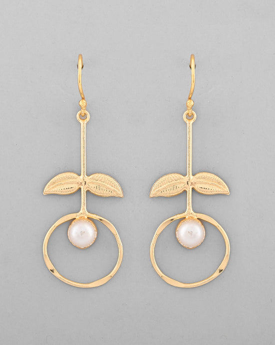 Gold Plated White Stone Studded Circular Drop Earrings-VOJ340