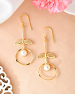 Gold Plated White Stone Studded Circular Drop Earrings-VOJ340