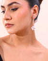 Rose Gold-Plated Handcrafted Floral Pearl Drop Earrings-VOJ341