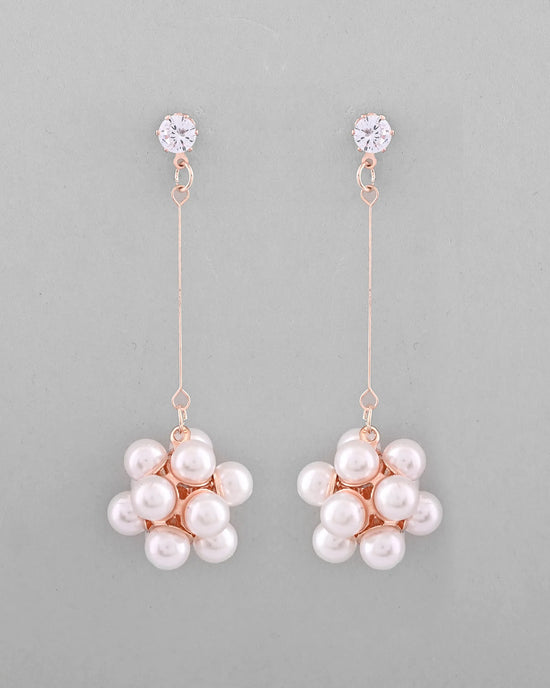 Rose Gold-Plated Handcrafted Floral Pearl Drop Earrings-VOJ341