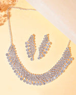 AD Stone Studded Silver Plated Necklace With Drop Earrings Set-VOJ344