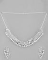 AD Stone Studded Silver Plated Necklace With Drop Earrings Set-VOJ344