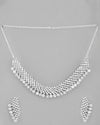 AD Stone Studded Silver Plated Necklace With Drop Earrings Set-VOJ344