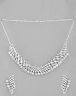 AD Stone Studded Silver Plated Necklace With Drop Earrings Set-VOJ344