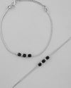 Set Of 2 Silver Plated With Black Beads Anklet-VOJ346