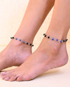 Set Of 2 Silver Plated With Black beads and Evil Eye Anklet-VOJ347