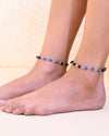 Set Of 2 Silver Plated With Black beads and Evil Eye Anklet-VOJ347