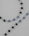 Set Of 2 Silver Plated With Black beads and Evil Eye Anklet-VOJ347