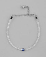 Set Of 2 Silver Plated With White beads and Evil Eye Anklet-VOJ348