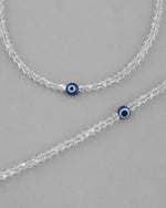 Set Of 2 Silver Plated With White beads and Evil Eye Anklet-VOJ348