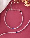 Set Of 2 Silver Plated With White beads and Evil Eye Anklet-VOJ348