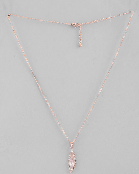 Rose Gold Plated Chain With AD Studded Leaf Shaped Pendent-VOJ349