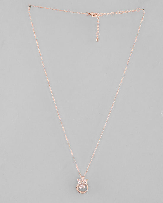 Rose Gold Plated Chain With AD Studded crown Shaped Pendent-VOJ350