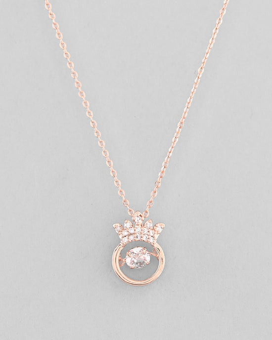 Rose Gold Plated Chain With AD Studded crown Shaped Pendent-VOJ350