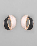 Gold-Plated Korean Style Black And White Studs Earrings-VOJ352