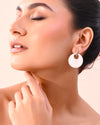 Gold-Plated Korean Style White Circular Studs Earrings-VOJ353