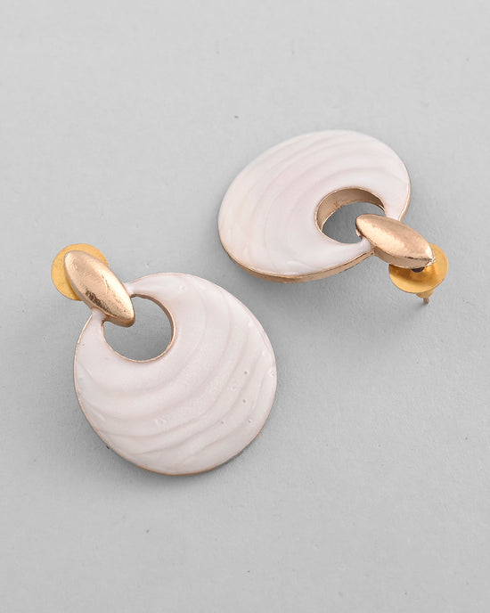 Gold-Plated Korean Style White Circular Studs Earrings-VOJ353