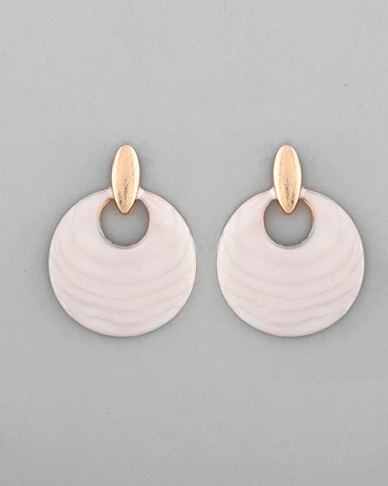 Gold-Plated Korean Style White Circular Studs Earrings-VOJ353