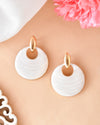 Gold-Plated Korean Style White Circular Studs Earrings-VOJ353