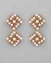 Gold Plated Pearl And Gold Stone  Drop Stud Earrings-VOJ355