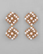 Gold Plated Pearl And Gold Stone  Drop Stud Earrings-VOJ355