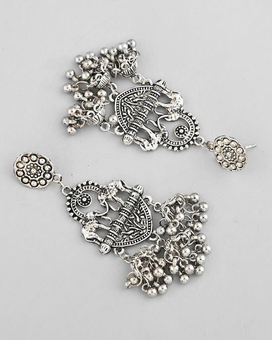 Silver-Plated Elephant Oxidized Contemporary Drop Earrings-VOJ356