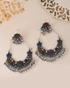 Silver-Plated multi Colour Flower Oxidized Shaped Drop Earrings-VOJ357