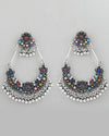 Silver-Plated multi Colour Flower Oxidized Shaped Drop Earrings-VOJ357