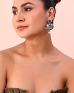 Rhodium-Plated Oxidized Contemporary With Pearl Earrings-VOJ358