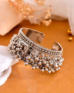 Silver-Plated Ghungroo Studded Oxidized Cuff Bracelet-VOJ360