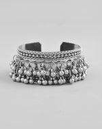 Silver-Plated Ghungroo Studded Oxidized Cuff Bracelet-VOJ360