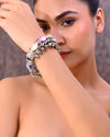 Silver-Plated Multi Colour Stone Studded Oxidized Cuff Bracelet-VOJ361