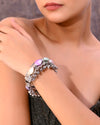 Silver-Plated Multi Colour Stone Studded Oxidized Cuff Bracelet-VOJ361