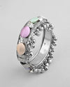 Silver-Plated Multi Colour Stone Studded Oxidized Cuff Bracelet-VOJ361