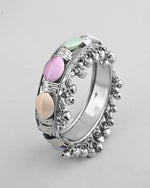 Silver-Plated Multi Colour Stone Studded Oxidized Cuff Bracelet-VOJ361