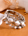 Silver-Plated Pearl And Ghungroo Studded Oxidized Cuff Bracelet-VOJ363