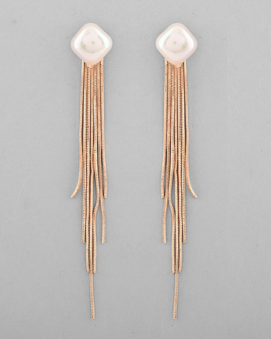 Gold-Plated Handcrafted Pearl Studded Classic Drop Earrings-VOJ364