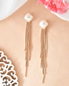 Gold-Plated Handcrafted Pearl Studded Classic Drop Earrings-VOJ364