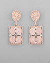 Rose Gold Plated Stone Studded Rectangular Drop Earrings-VOJ365