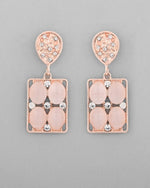 Rose Gold Plated Stone Studded Rectangular Drop Earrings-VOJ365