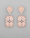 Rose Gold Plated Stone Studded Rectangular Drop Earrings-VOJ365