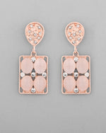 Rose Gold Plated Stone Studded Rectangular Drop Earrings-VOJ365