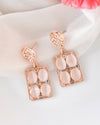 Rose Gold Plated Stone Studded Rectangular Drop Earrings-VOJ365