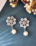 Silver Plated Floral Stone Studded Earrings-VOJ366