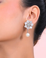 Silver Plated Floral Stone Studded Earrings-VOJ366