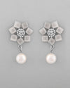 Silver Plated Floral Stone Studded Earrings-VOJ366