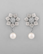 Silver Plated Floral Stone Studded Earrings-VOJ366