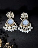 Gold-Toned Kundan Studded Contemporary Oxidised Drop Earrings-VOJ372