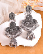 Silver plated Oxidized Contemporary Jhumka Earrings-VOJ374