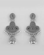 Silver plated Oxidized Contemporary Jhumka Earrings-VOJ374